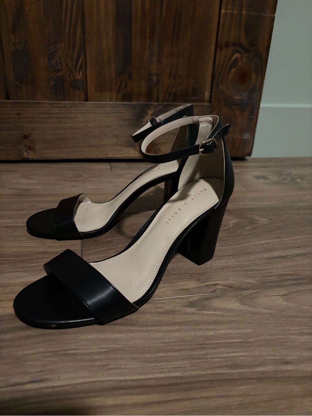 Kelly & Katie Black Block Heel Ankle-Strap Sandals